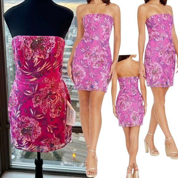 Dress the Population Dresses & Skirts - 🆕 DRESS THE POPULATION 🧿 NWT Camilla Sequin Floral Strapless Mini Dress - Sz M